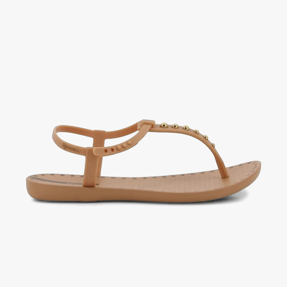 Beige gold Ipanema Womens Class Dots sandal, featuring a T-strap design with metallic studs and an adjustable ankle strap.