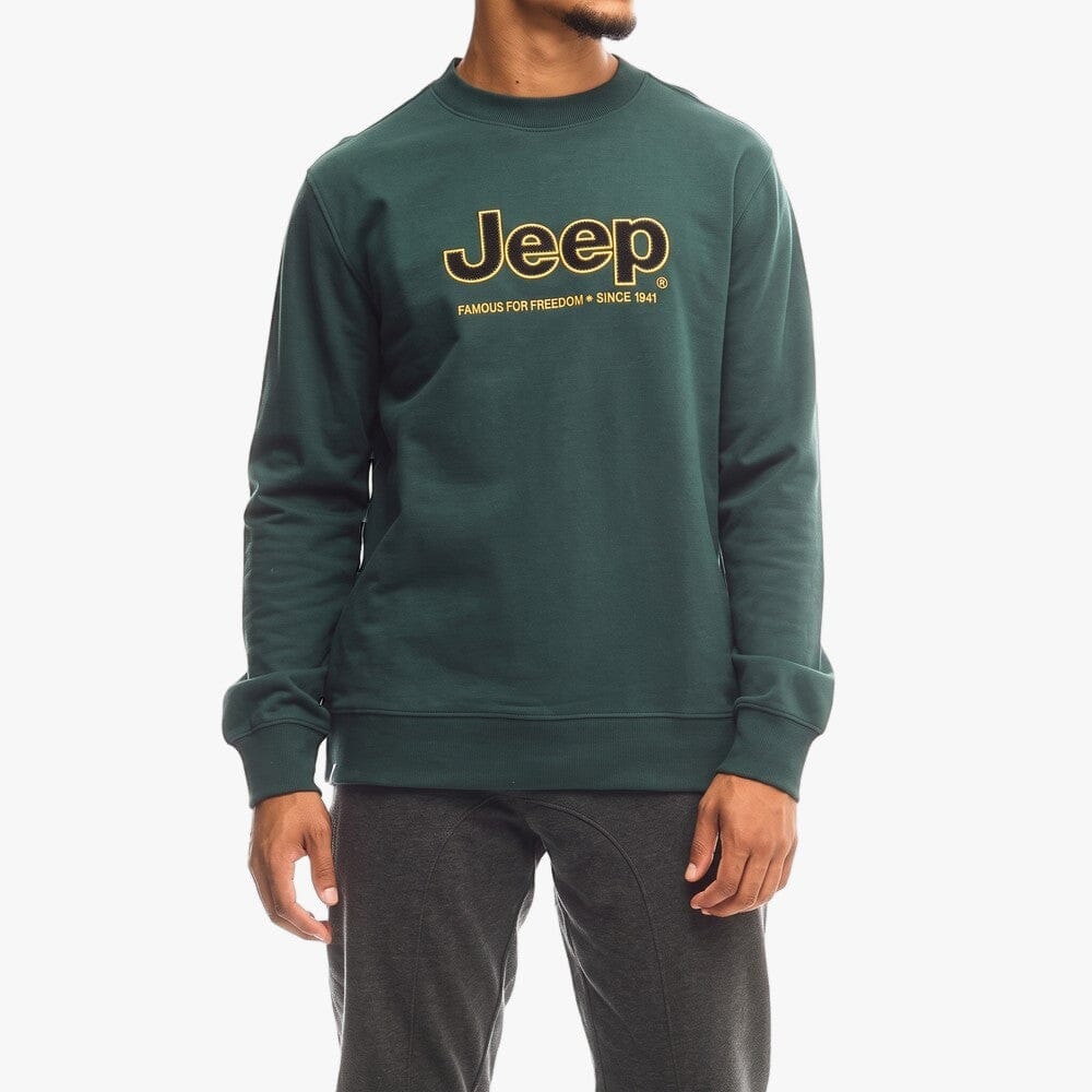 Jeep Mens Core Applique Crew Sweater Green2 | Jeep