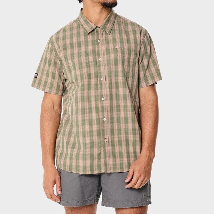 Jeep Mens Short Sleeve Check Shirt Multi Brown | Jeep