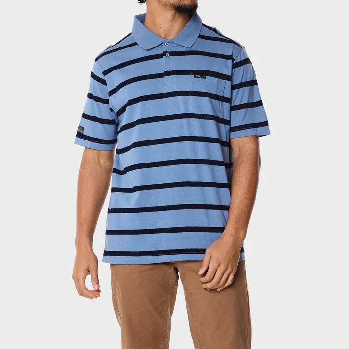 Jeep Mens Yd Stripe Short Sleeve Golfer Multi Blue