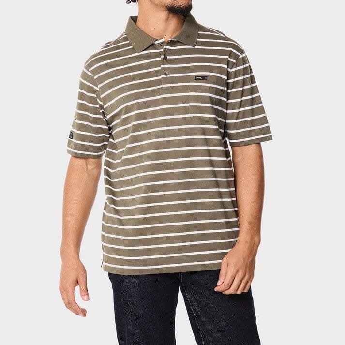 Jeep Mens Yd Stripe Short Sleeve Golfer Olive | Jeep