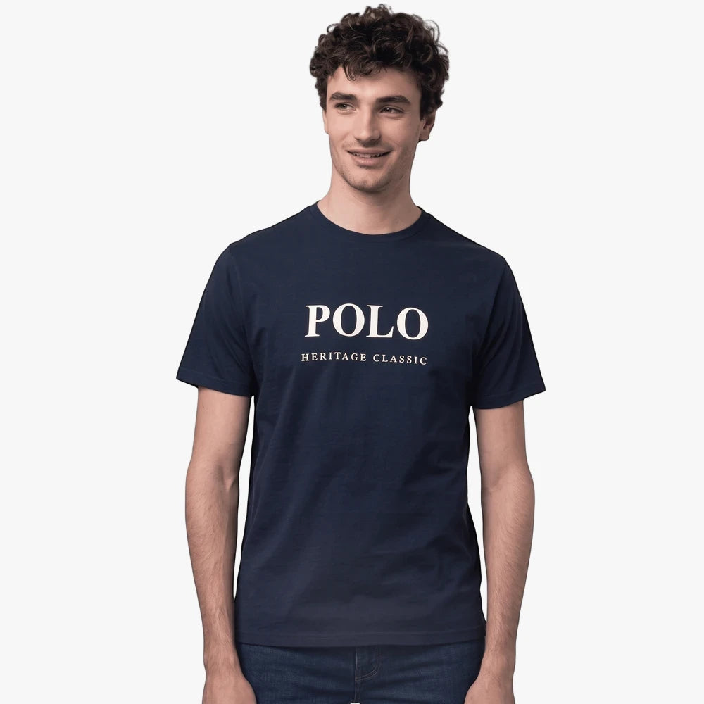 A smiling man models a navy Polo men&