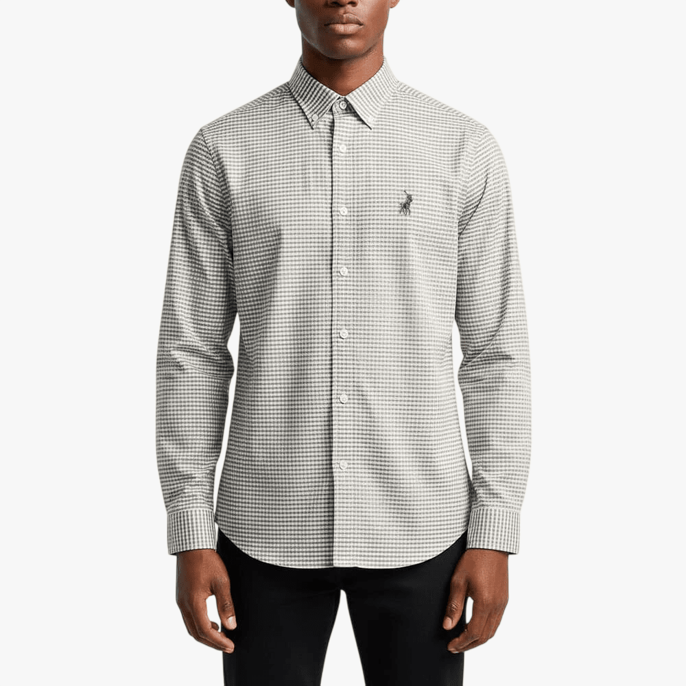 Polo Mens Non Iron Long Sleeve Ginham Check Shirt Stone | Polo