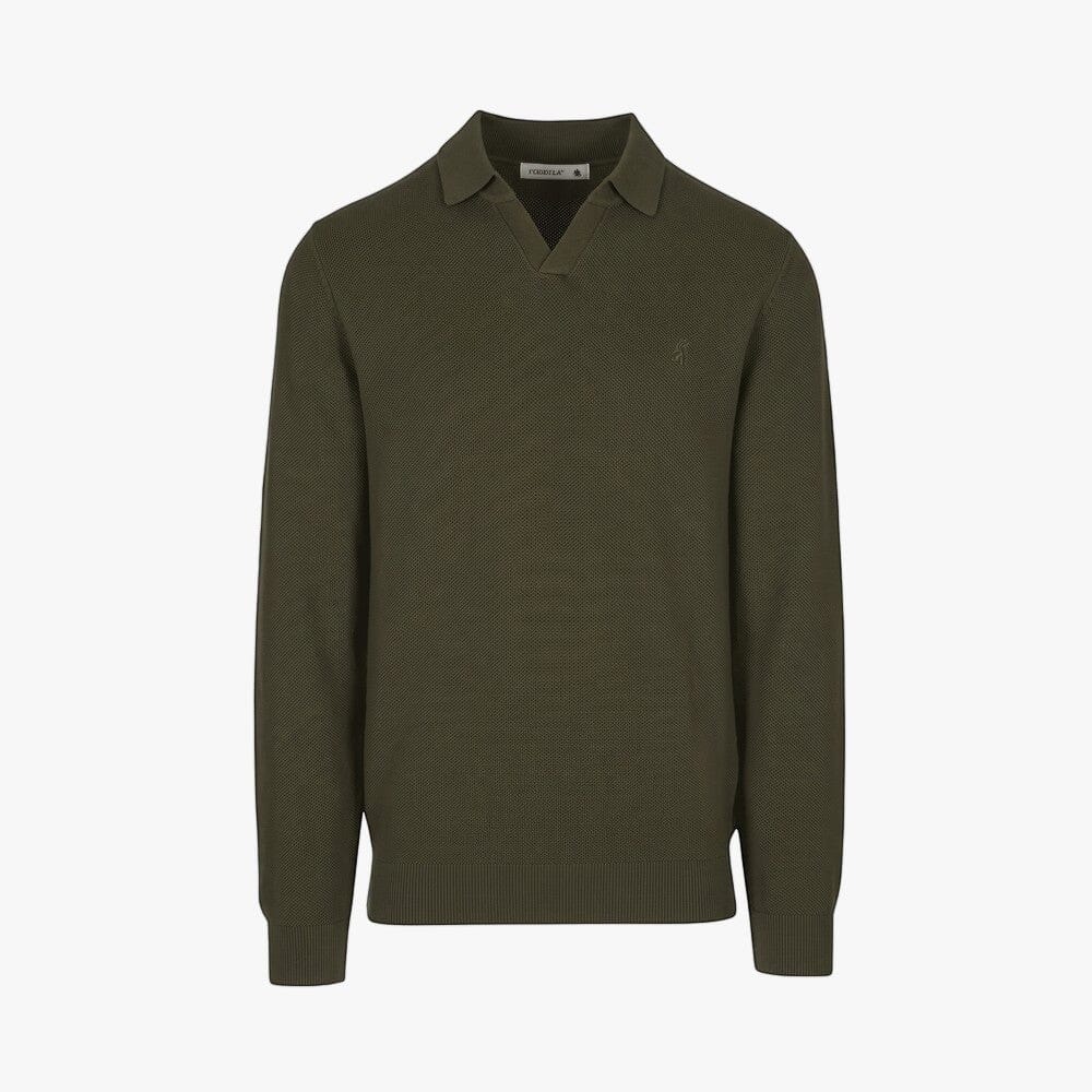 Pringle Mens Brian Collar Textured Knit Jersey Olive | Pringle