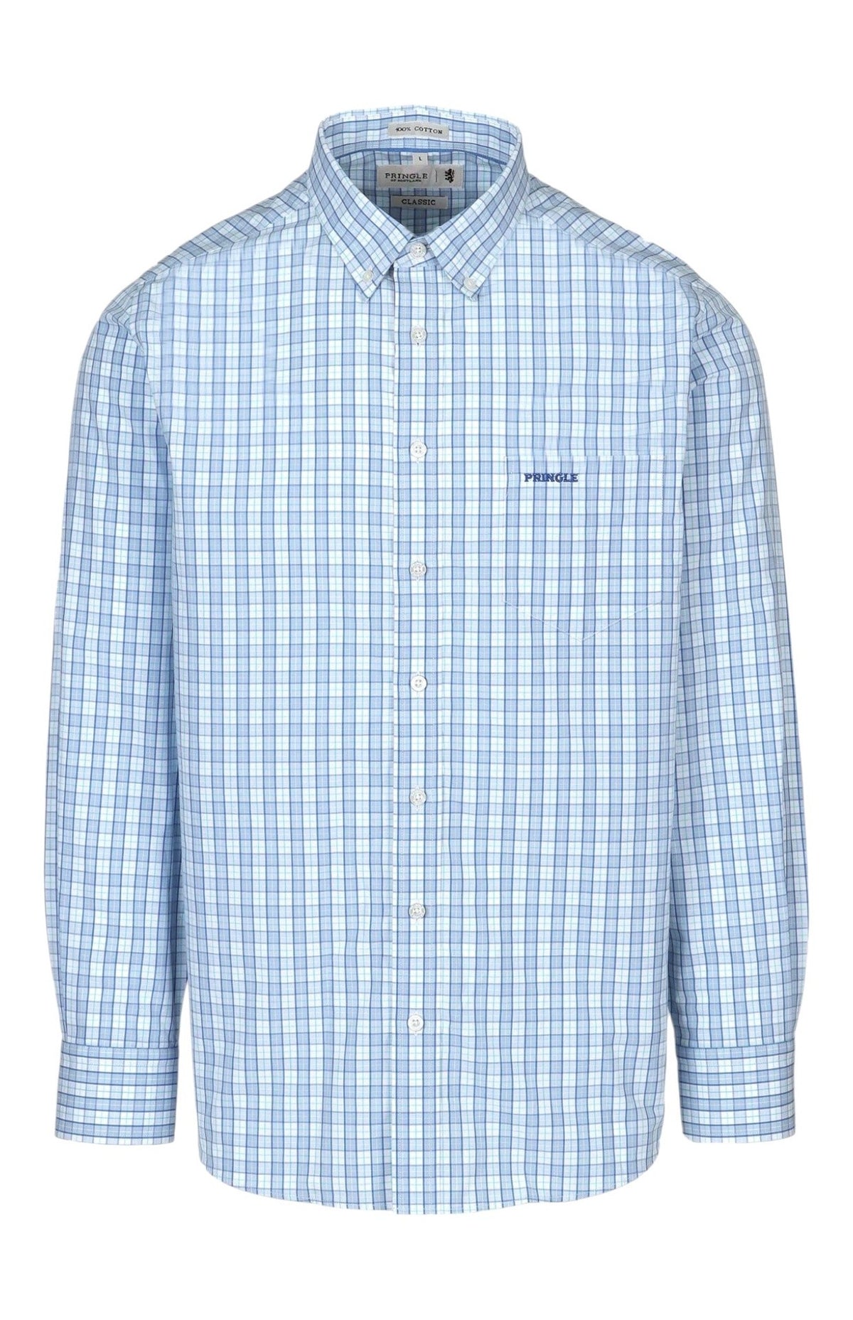 Pringle Mens Gilbert Check Long Sleeve Shirt Blue