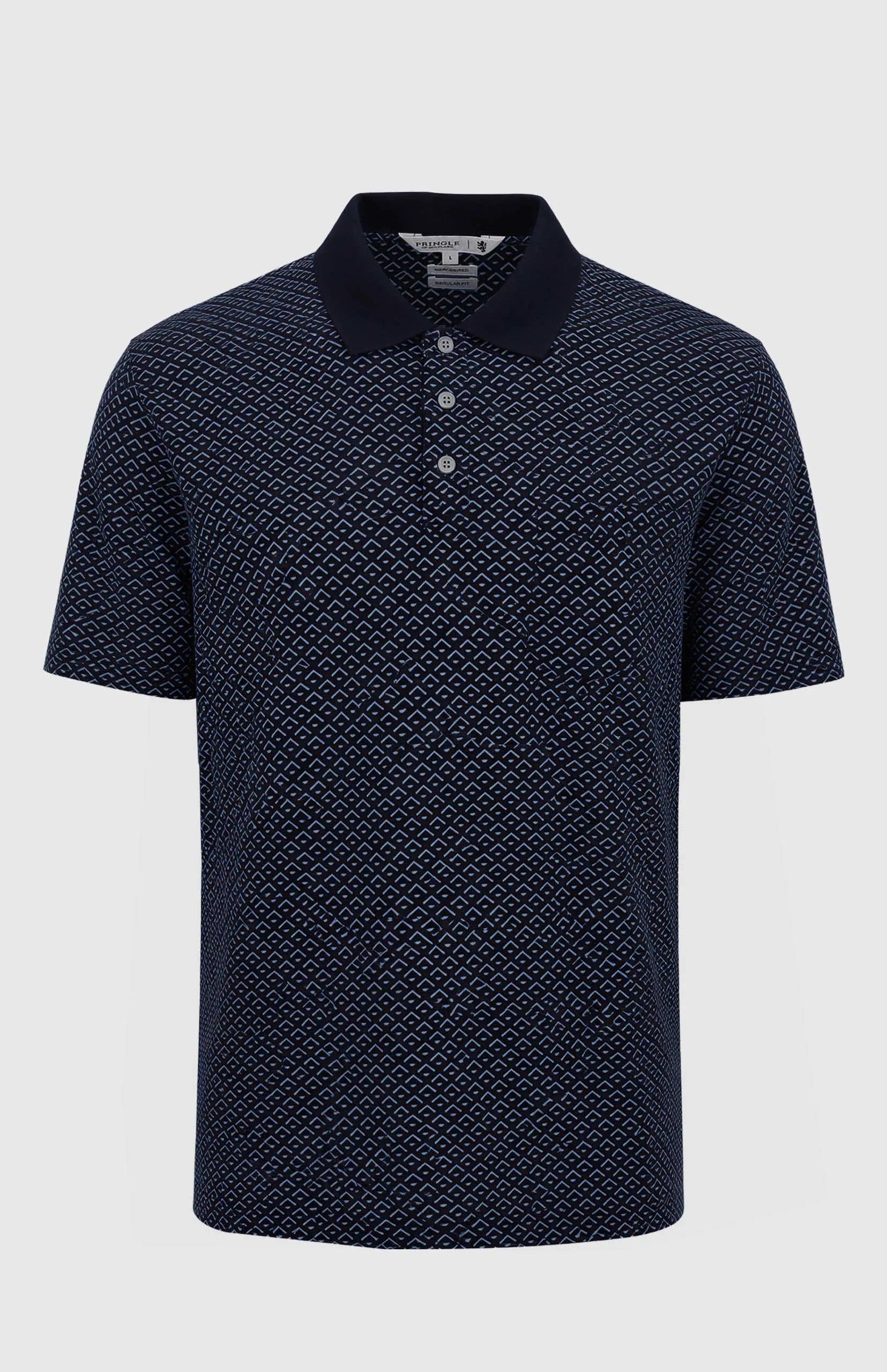 Pringle Mens Preston Printed Mercerised Golfer Navy