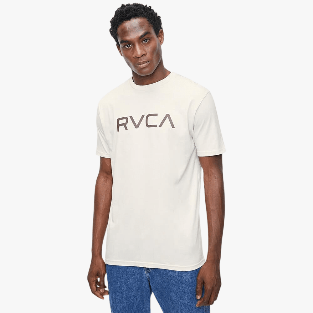 Rvca Mens Big Logo Short Red Stitch Sleeve Tee Ceramic Burgandy Logo | Rvca