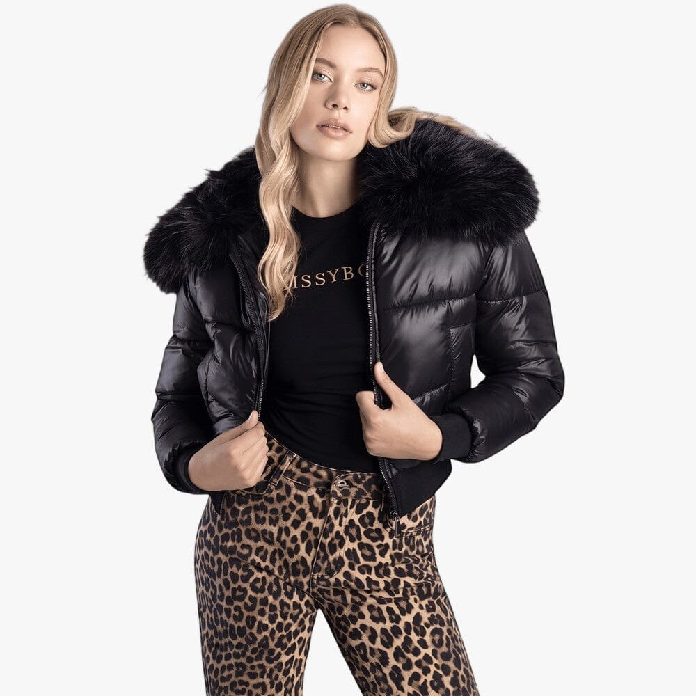 Sissy Boy Womens Puffer Jacket With Fur Collar Black | Sissy Boy