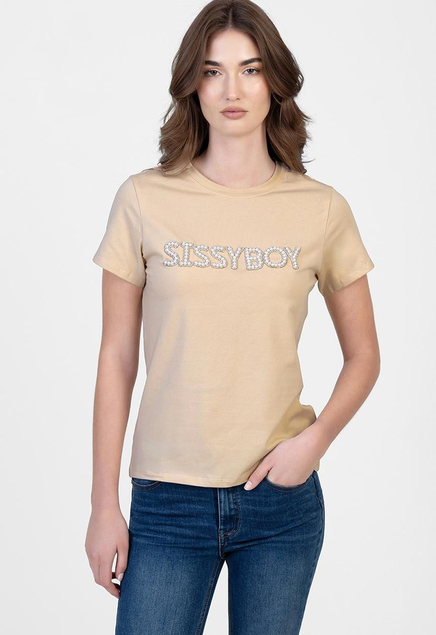 Sissy Boy Womens Wild Hearts Pearl And Bling Top Stone