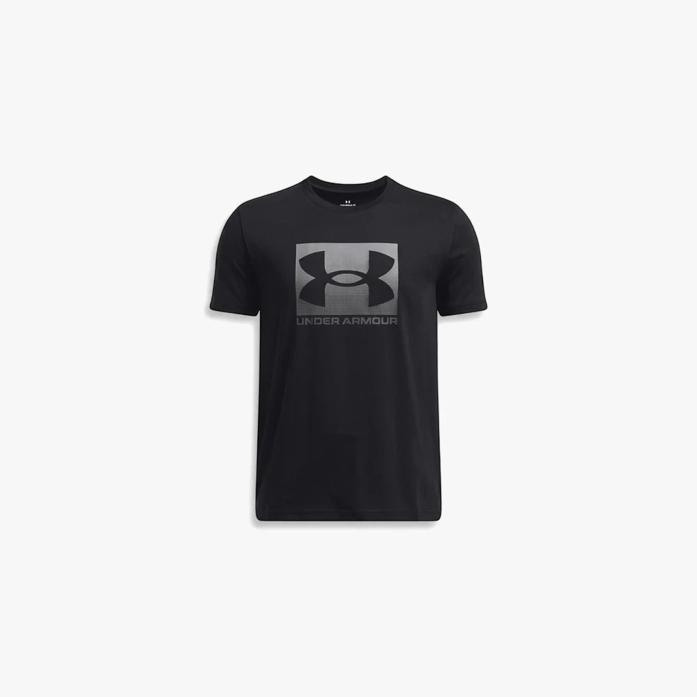 Under Armour Boys Boxed Sport Update Short Sleeve Tee in black with a prominent gray Under Armour logo.