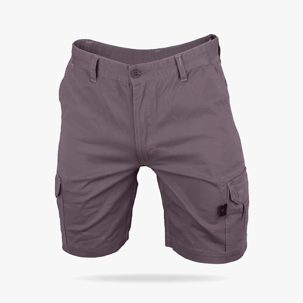 Wildebees Mens Stretch Flexi Cargo Shorts in a donkey grey color, featuring multiple pockets and a comfortable fit.