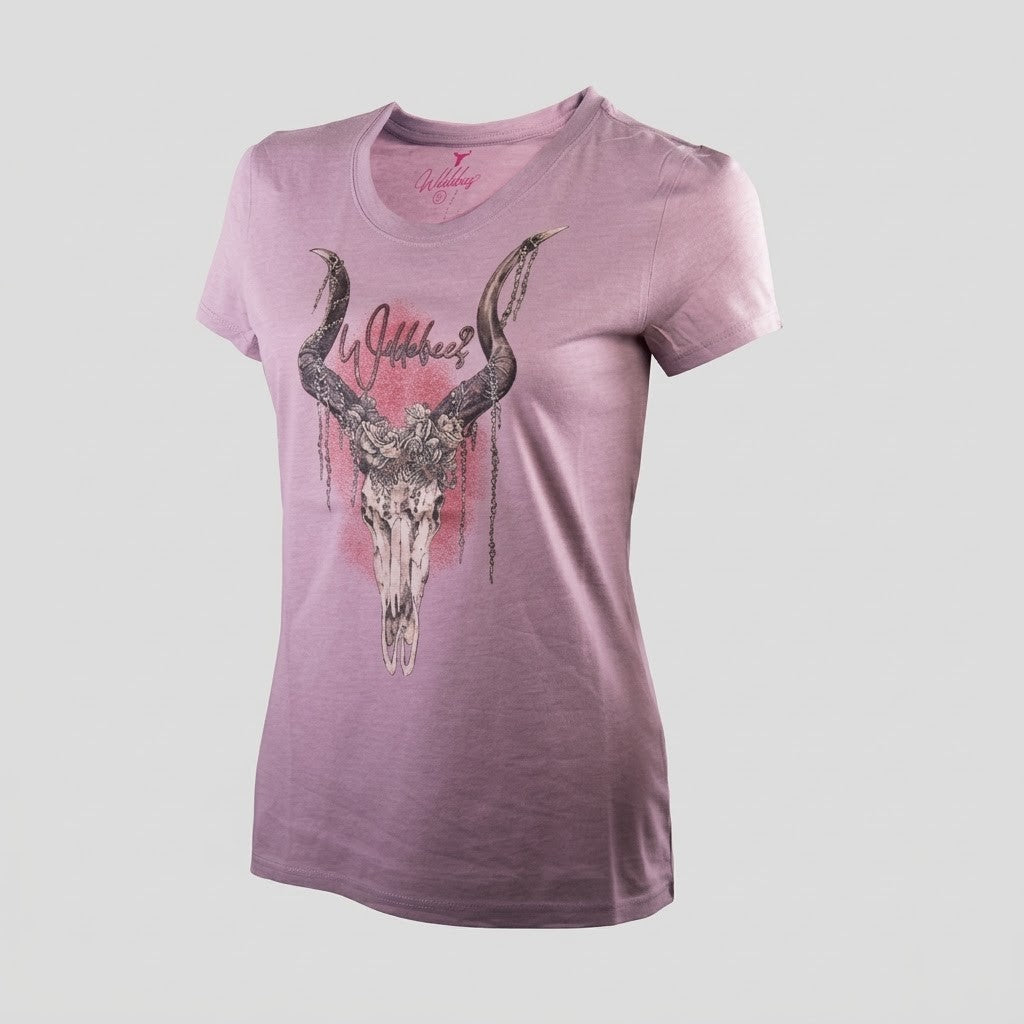 Wildebees Womens Adorned Skull Tee Lilac Ash