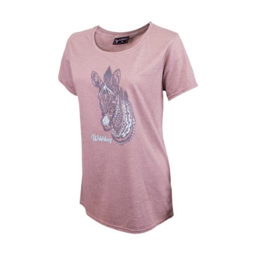 Wildebees Womens Africa Zebra Short Sleeve Tee Latte Mel