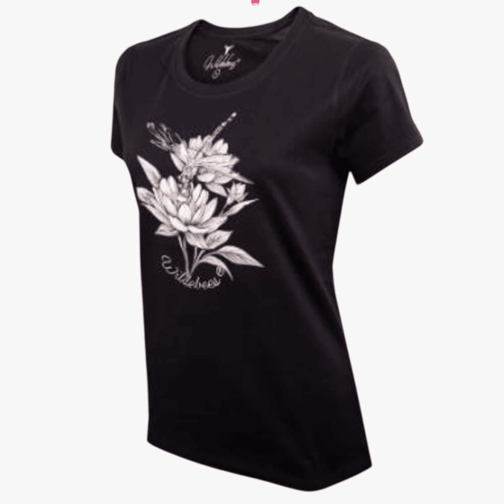 Wildebees Womens Flying Lotus Short Sleeve Tee Black | Wildebees