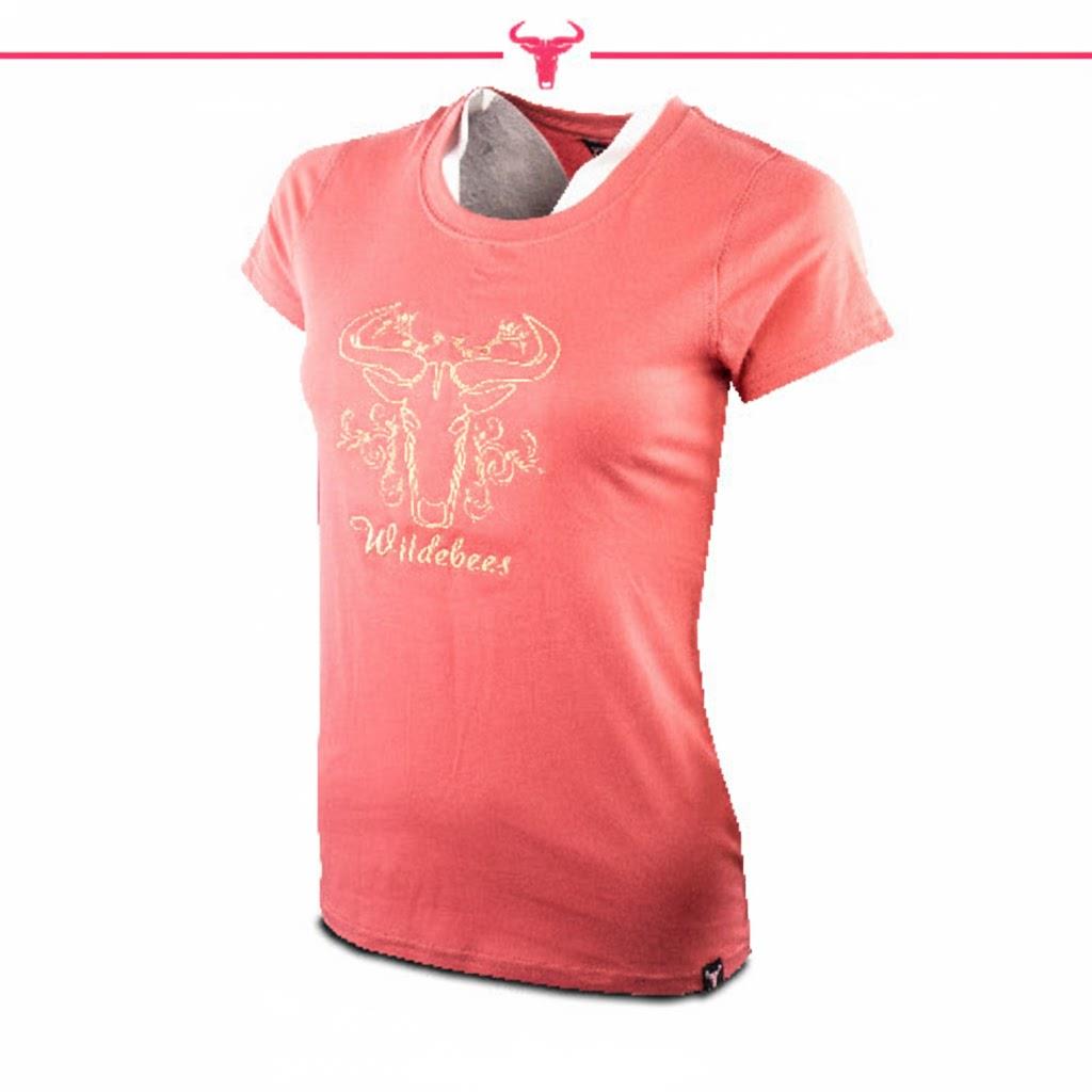 Wildebees Womens Glitzy Embroid Short Sleeve Tee Apricot Blush