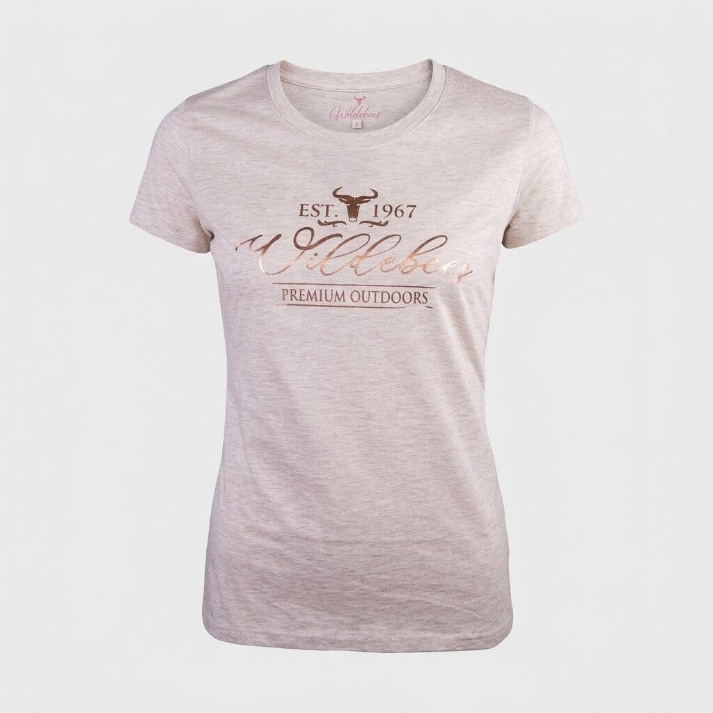 Wildebees Womens Glitzy Script Tee Oatmeal Mel | Wildebees