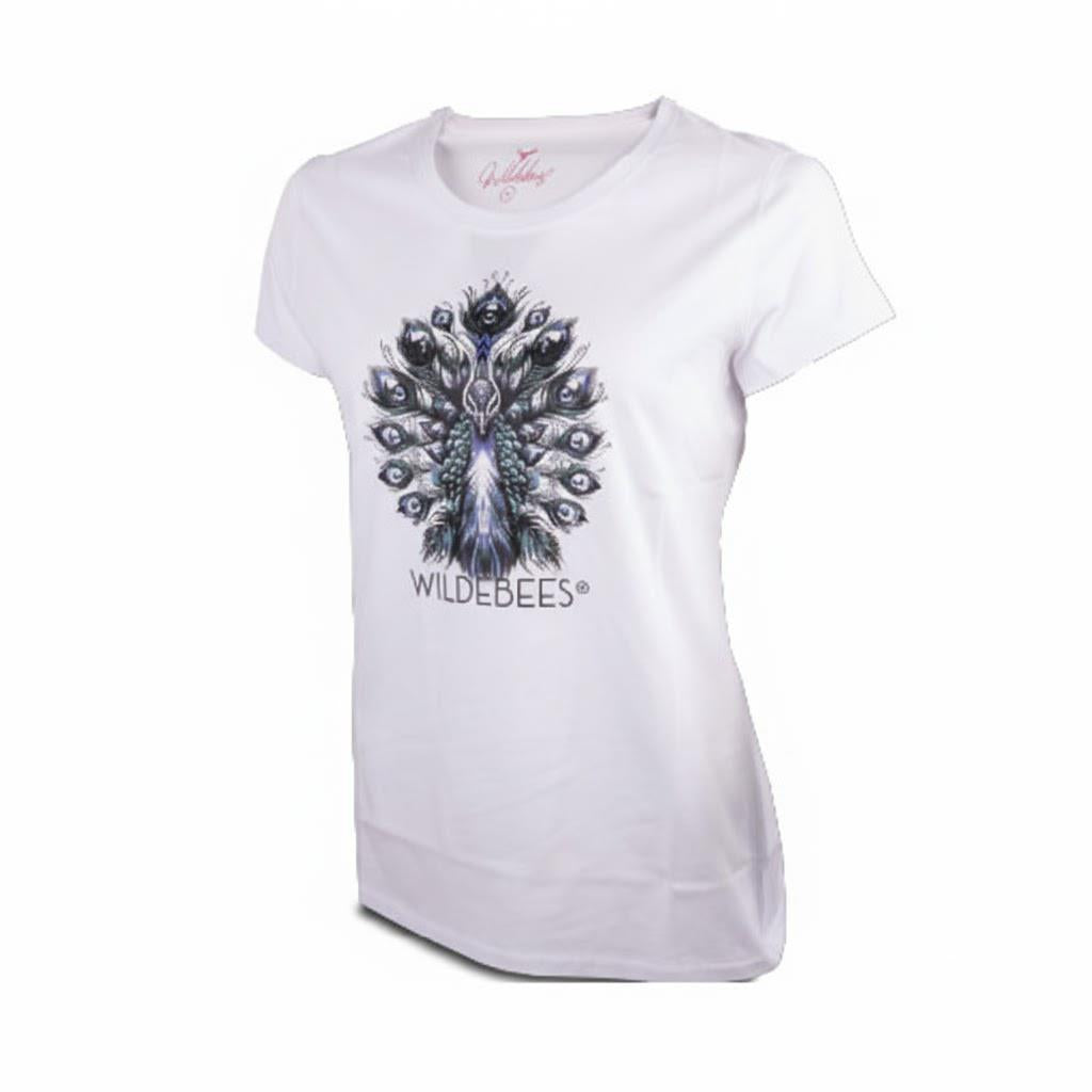 Wildebees Womens Peacock Short Sleeve Tee White