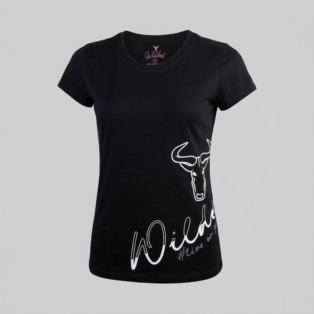 Wildebees Womens Script Side Wrap Tee Black