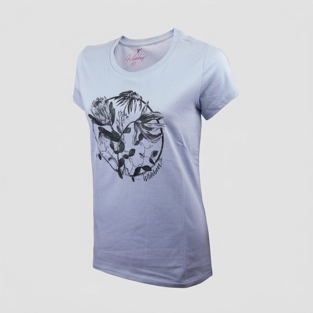 Wildebees Womens Wild Flower Wreath Short Sleeve Tee Tiff Blue | Wildebees