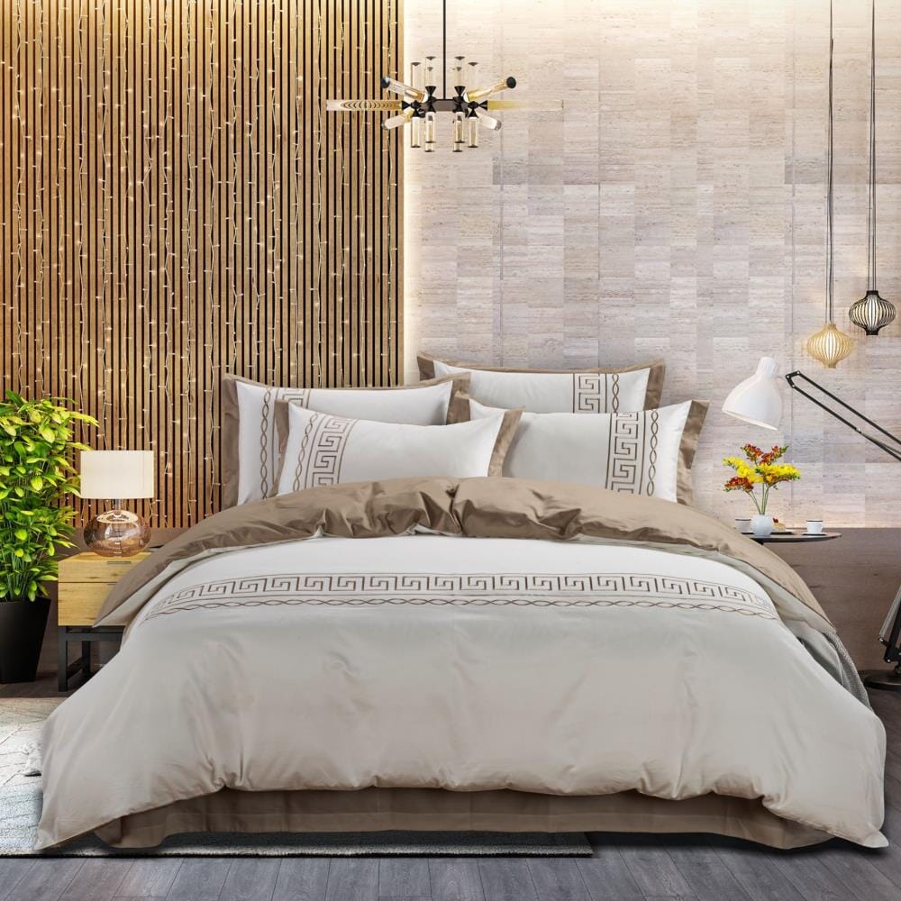 Donatella 400 Thread King Duvet Cover Set Cream/Stone Cotton Co