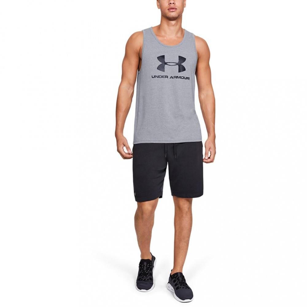 Under Armour Mens Sportstyle Logo Tank Vest Steel Light Heather/Steel Light Heather/Black Under Armour