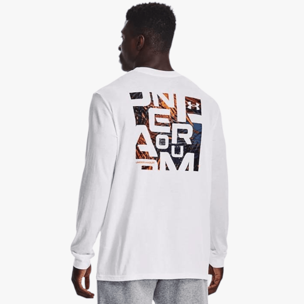 Under Armour Mens Wordmark Print Long Sleeve Tee White 100 | Under Armour