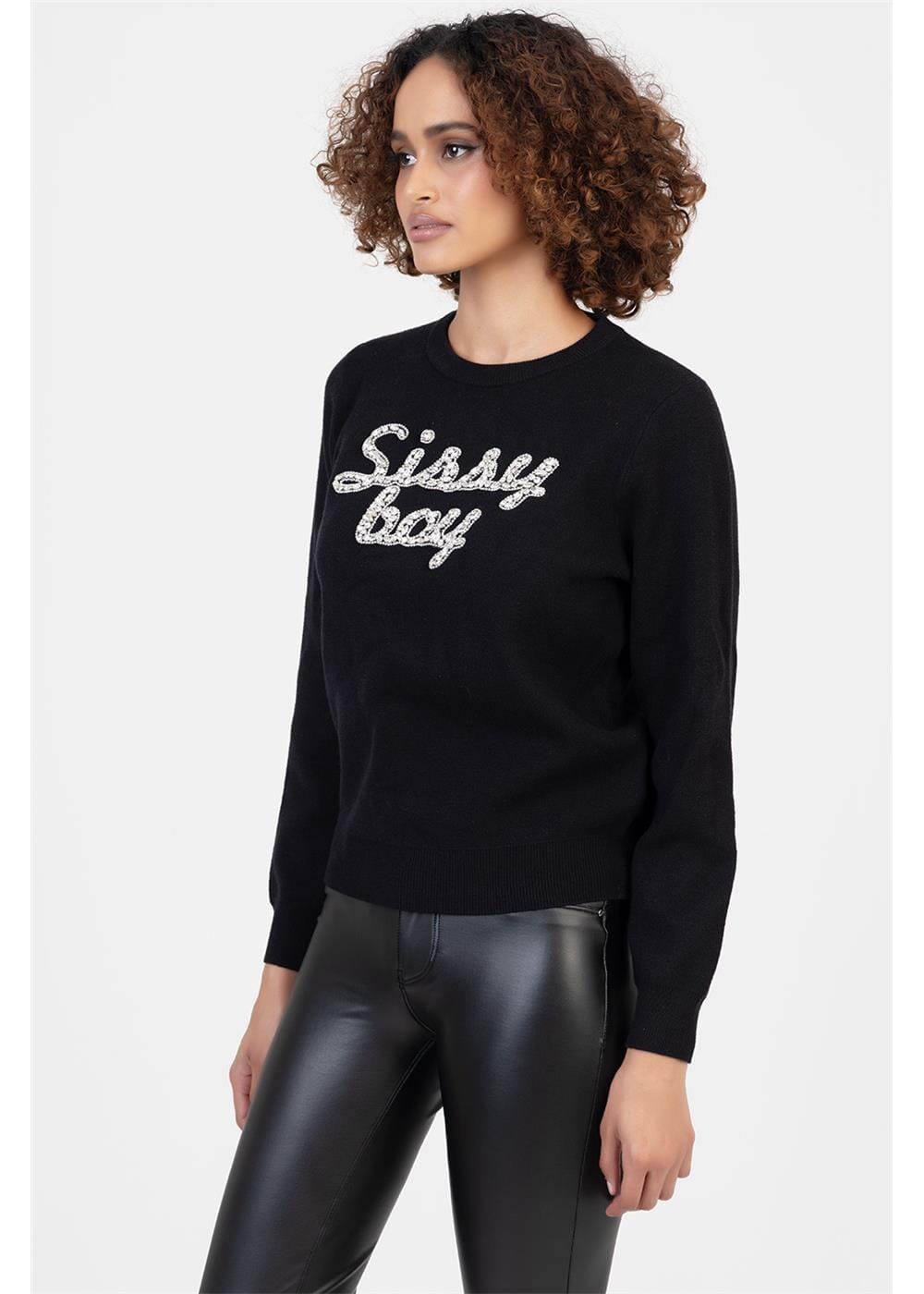 Sissy Boy Womens Walk Away Knit Sweater Bling Branding Black | Sissy Boy
