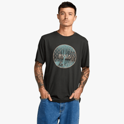 Rvca Mens Tresspas Red Stitch Short Sleeve Tee Pirate Black | Rvca