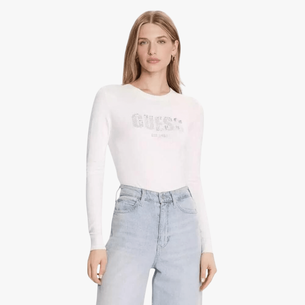 Guess Womens Reyna Logo Sweater Cream | Guess