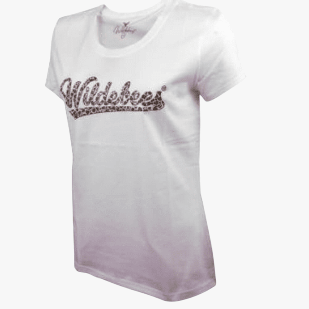 Wildebees Womens Leopard Swoosh Short Sleeve Tee White | Wildebees