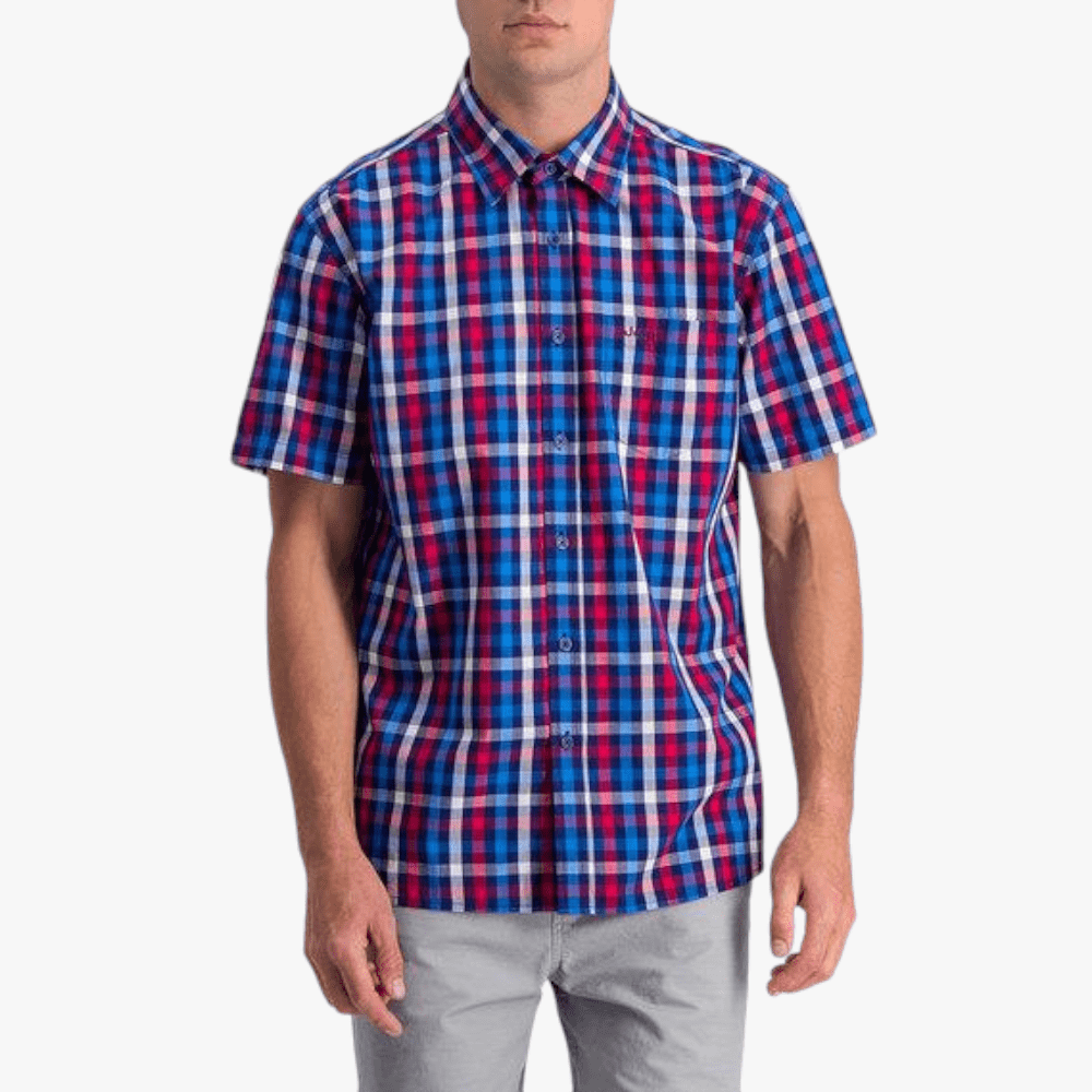 Jeep Mens Yd Short Sleeve Check Shirt Red Atlantic | Jeep