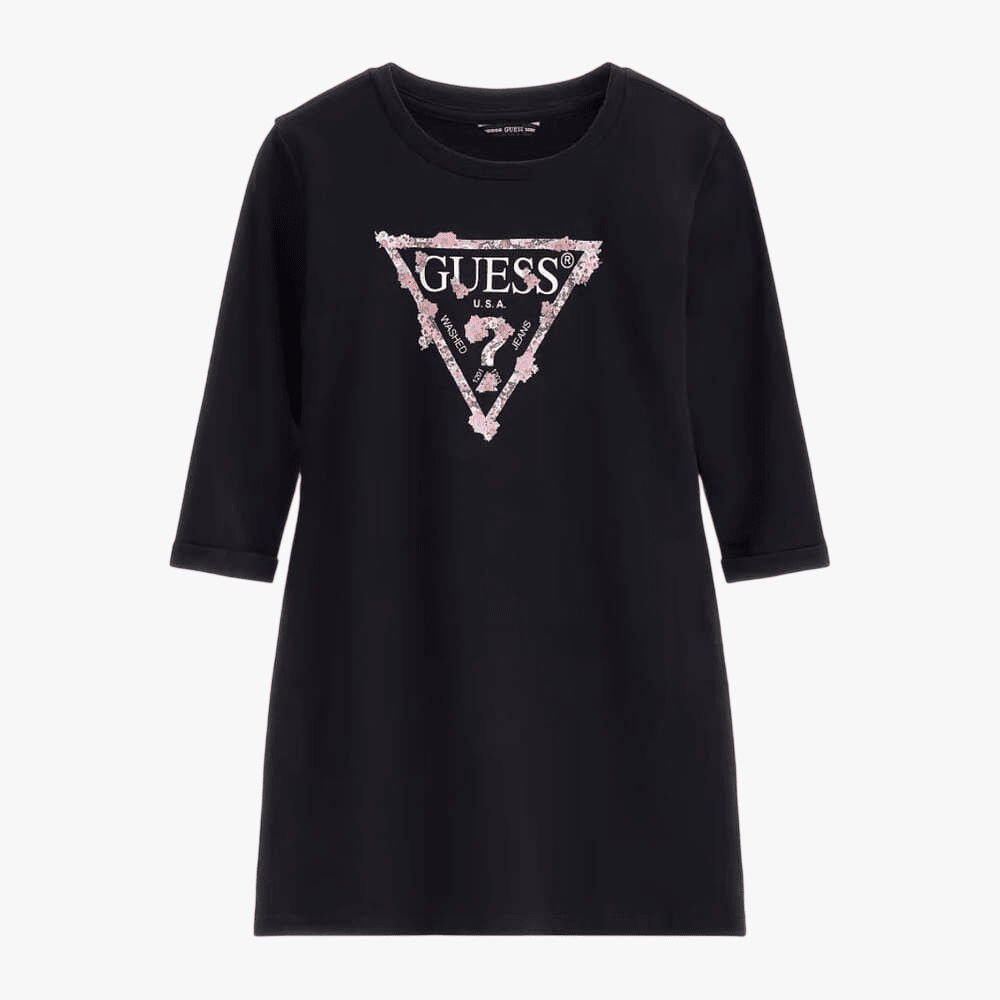 Guess Girls Long Sleeve Interlock Dress Jet Black | Guess