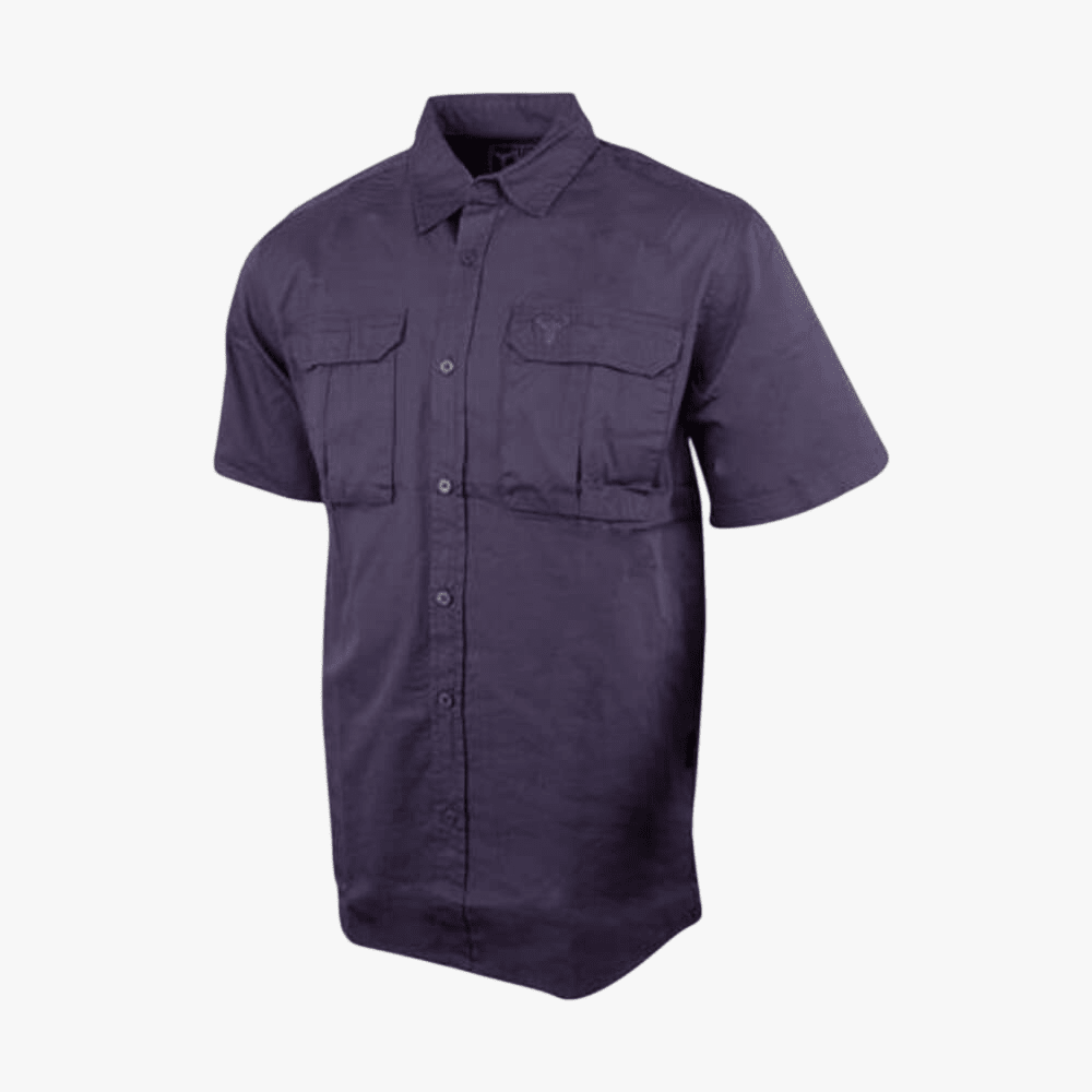 Wildebees Mens Cotton Short Sleeve Canvas Shirt Steel Blue | Wildebees