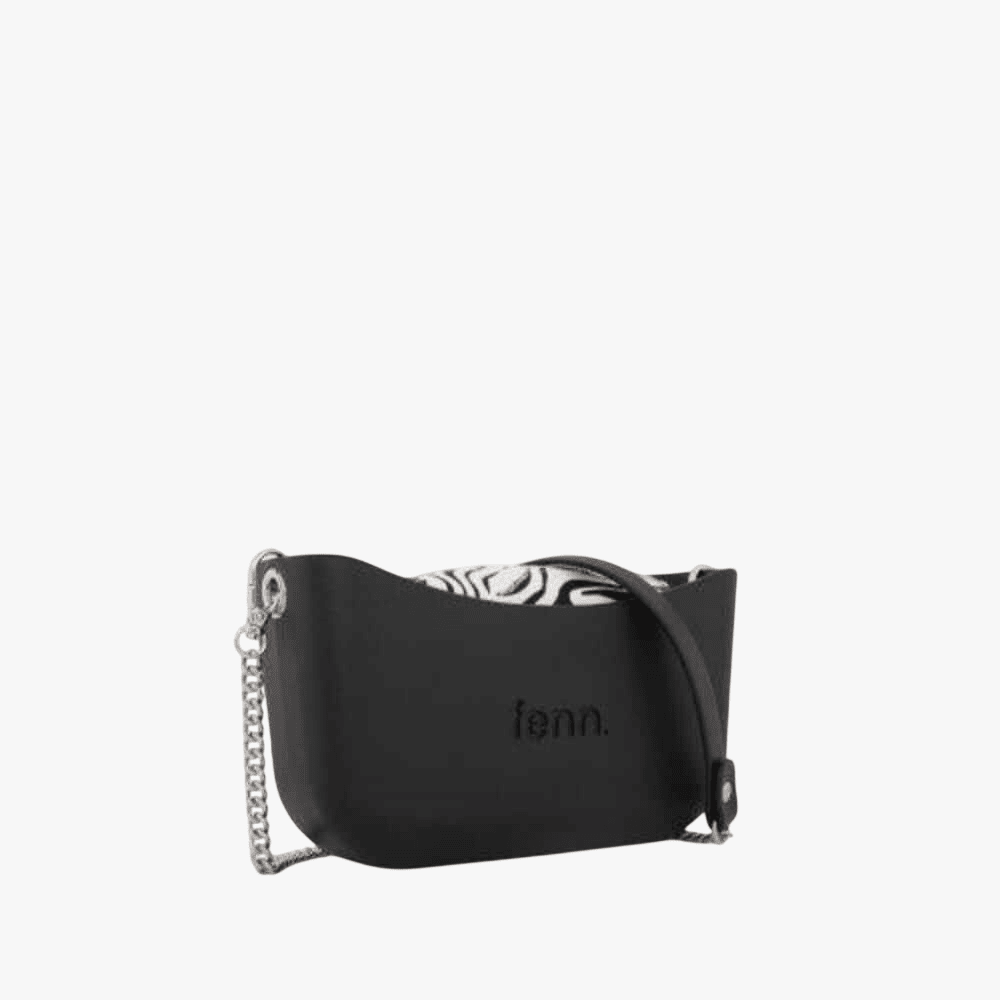 Fenn Classic Handbag Black P104-1 Inner Silver Zip Black Silver Chain Handle | Fenn