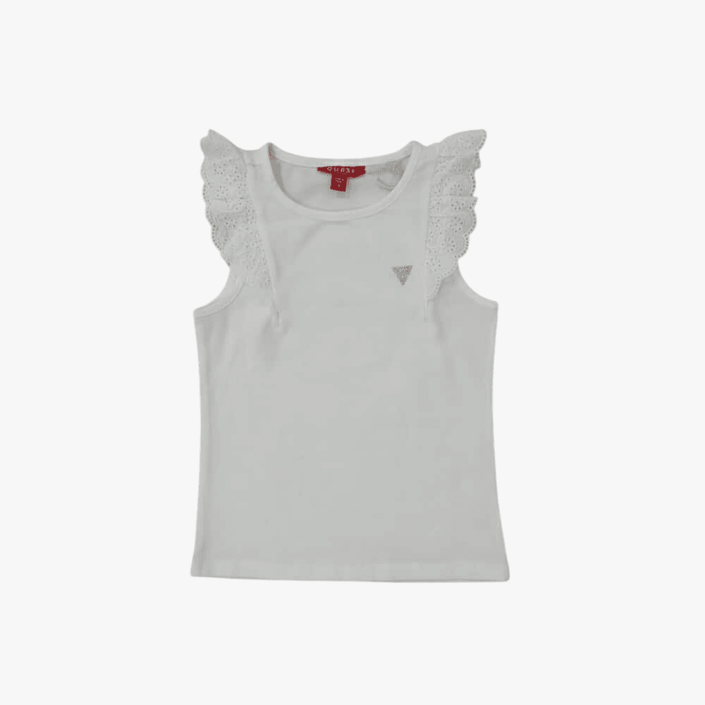 Guess Girls Sangallo Frill Sleeve Tee White | Guess