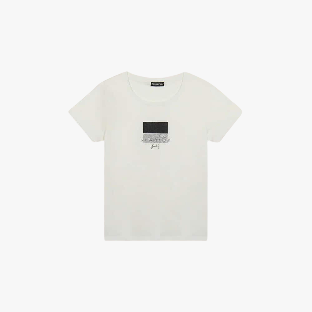 Freddy Womens Glamour Glitter Tee White Snow | Freddy