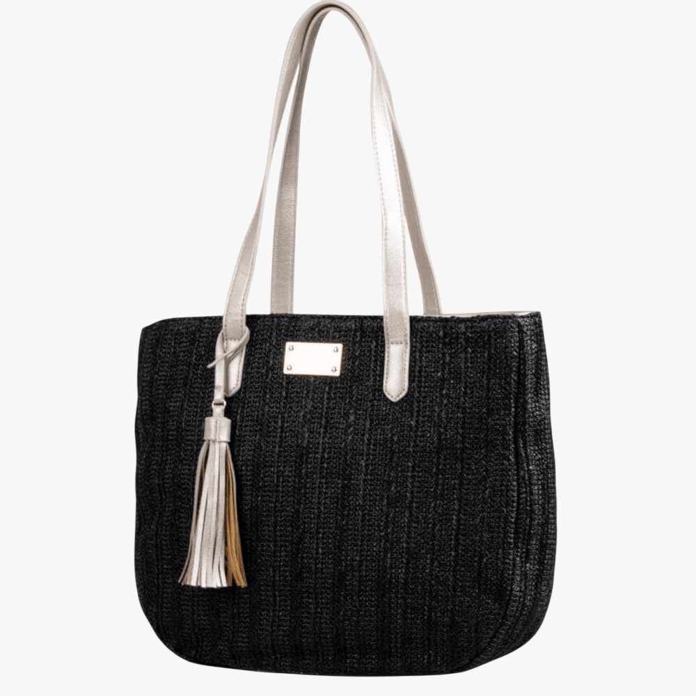 Pierre Cardin Alana Half Dome Straw Bag Black | Pierre Cardin