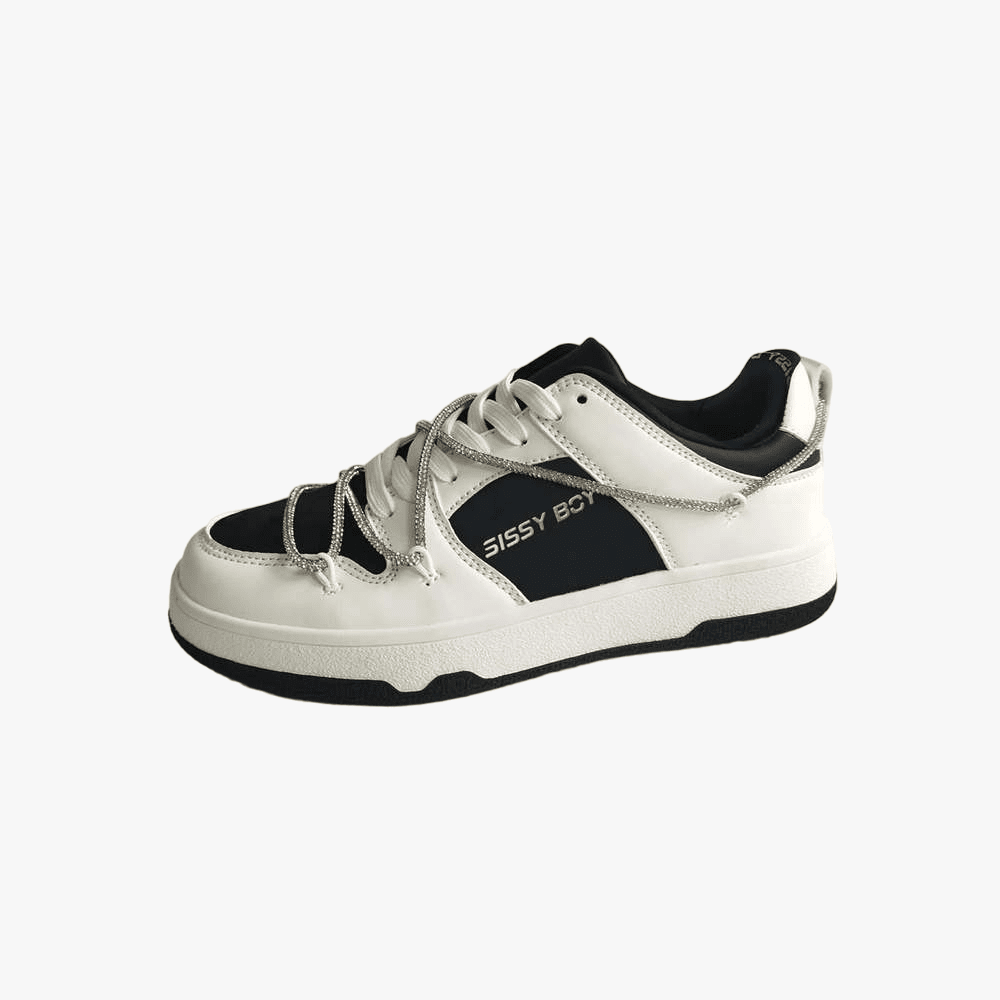 Sissy Boy Womens Reverse Colourblock Sneaker Diamante Trip White Black | Sissy Boy