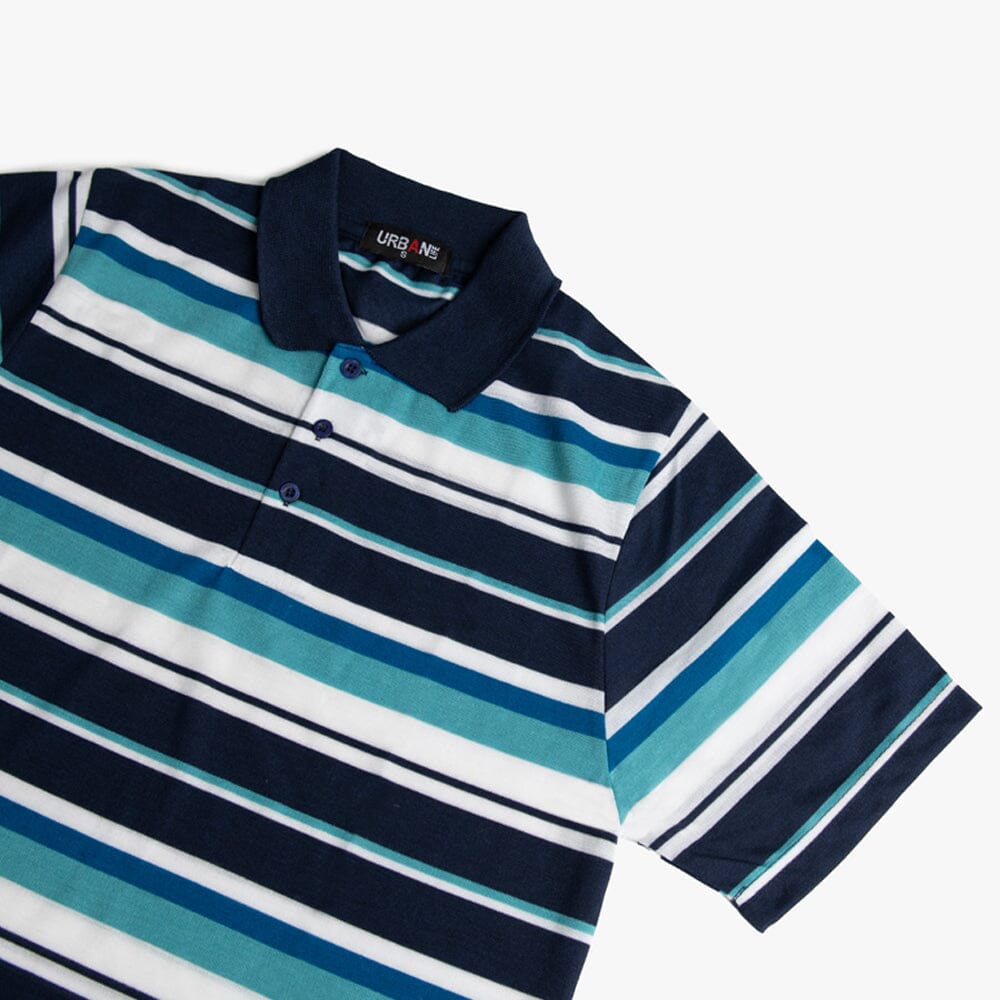 Urban Life Mens Golfer Navy Aqua Stripe | Urban