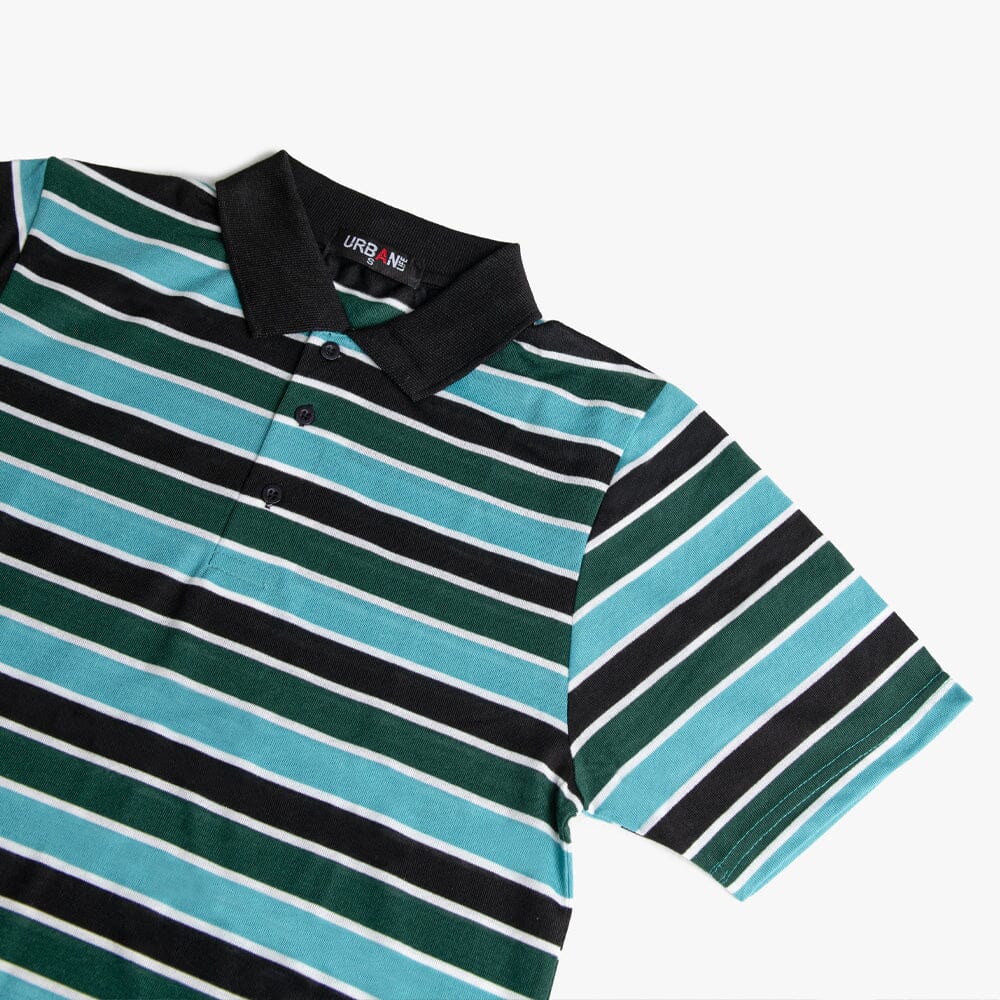 Urban Life Mens Golfer Green Blue Stripe | Urban