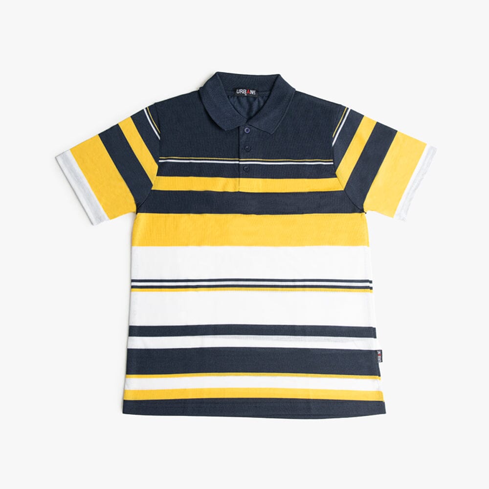 Urban Life Mens Golfer Navy Yellow Stripe | Urban