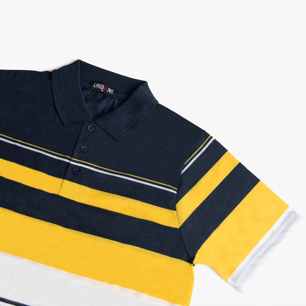 Urban Life Mens Golfer Navy Yellow Stripe | Urban