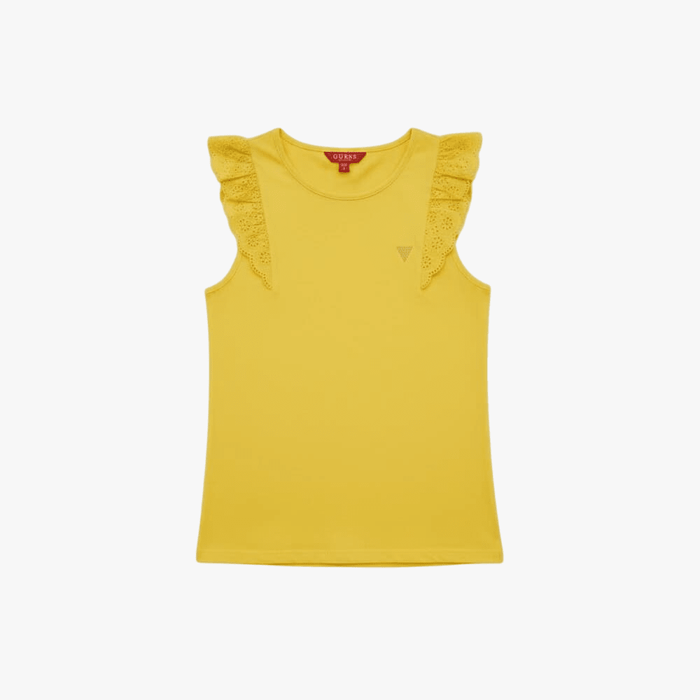 Guess Girls Sangallo Frill Sleeve Tee Yellow | Guess