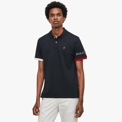 Polo Mens Tipped Cuff Logo Short Sleeve Golfer Navy | Polo