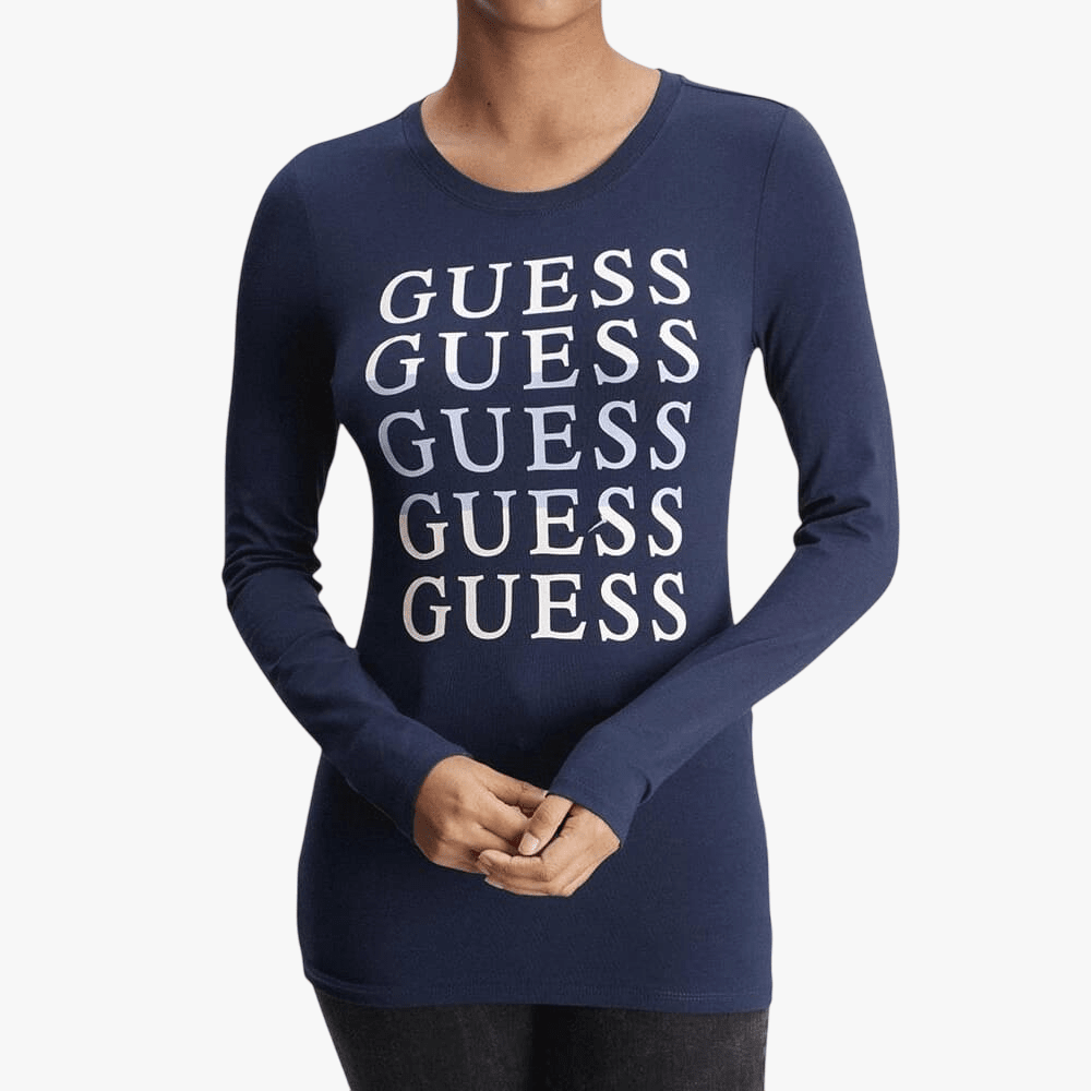 Guess Womens Long Sleeve Tee Dark Blue | Guess