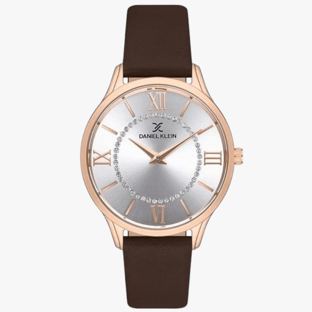 Daniel Klein Ladies Premium Silver Dial Watch Rose Gold Brown Leather Strap Band &gt;182-870 | Daniel Klein