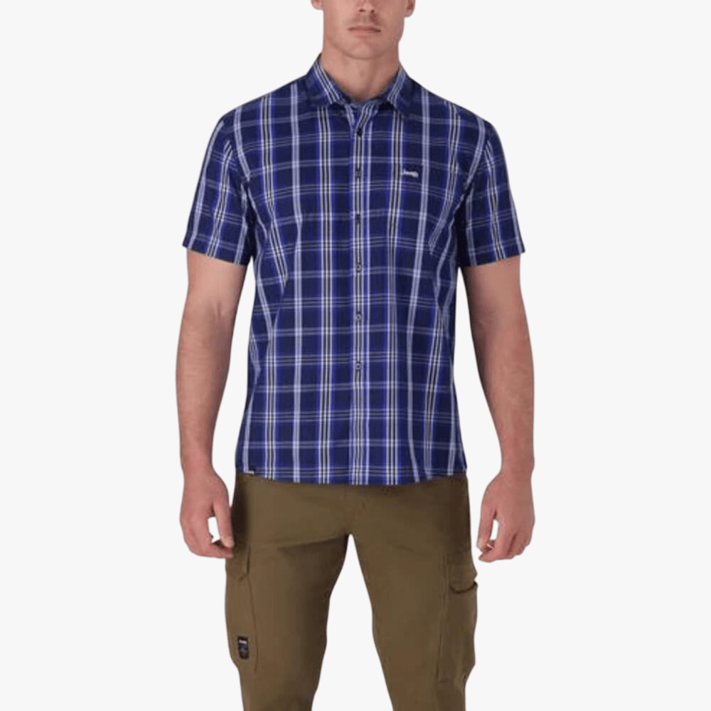 Jeep Mens Casula Check Short Sleeve Shirts Navy Leaf Jeep