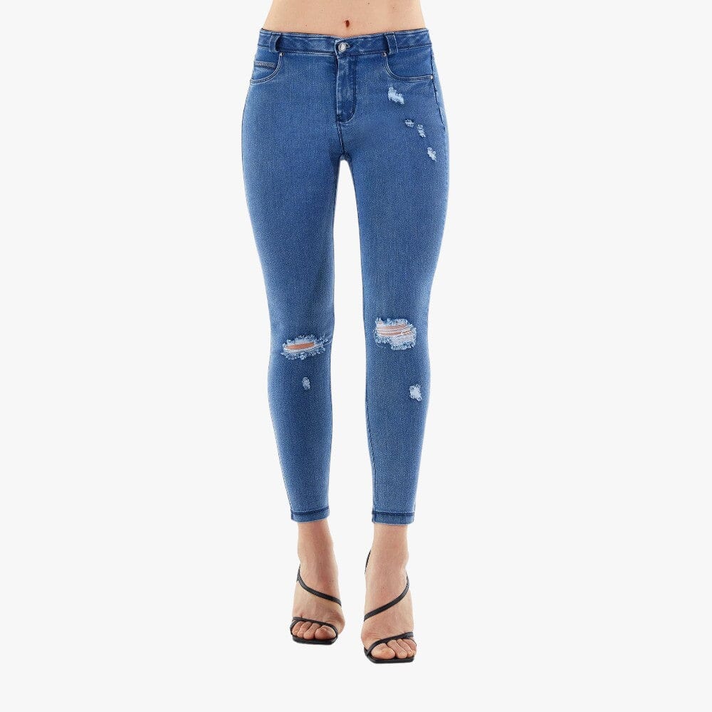 Freddy Black Jeans In Stretch Denim With Rips - Clear Jeans-Seams On Tone Light Blue | Freddy