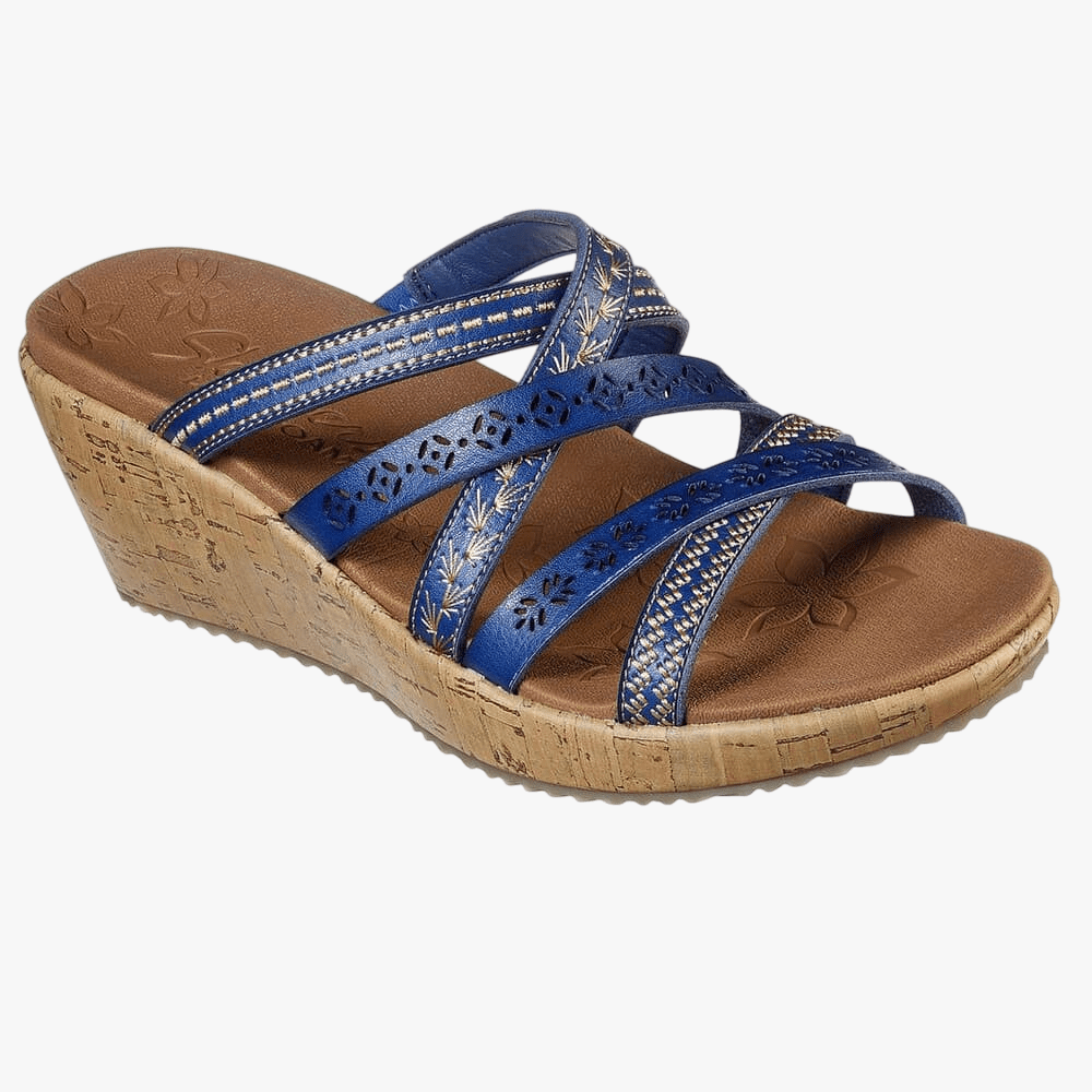 Skechers Womens Beverlee Wedge Sandal Tiger Pose Navy | Skechers