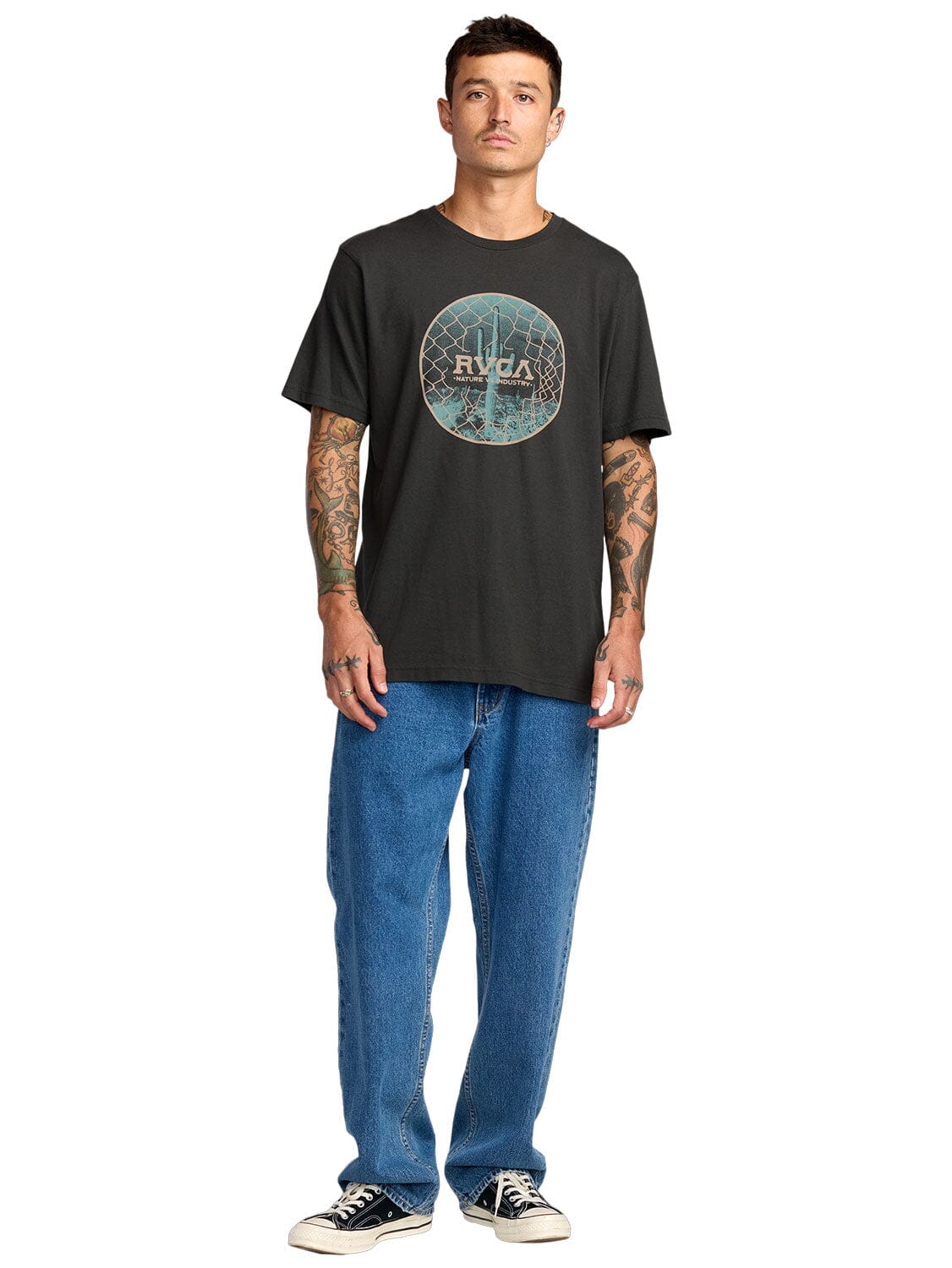 Rvca Mens Tresspas Red Stitch Short Sleeve Tee Pirate Black | Rvca